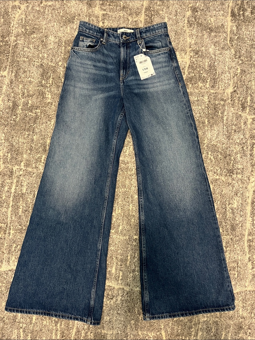 Mango Wide-Leg Flare Jeans in Dark Blue Wash